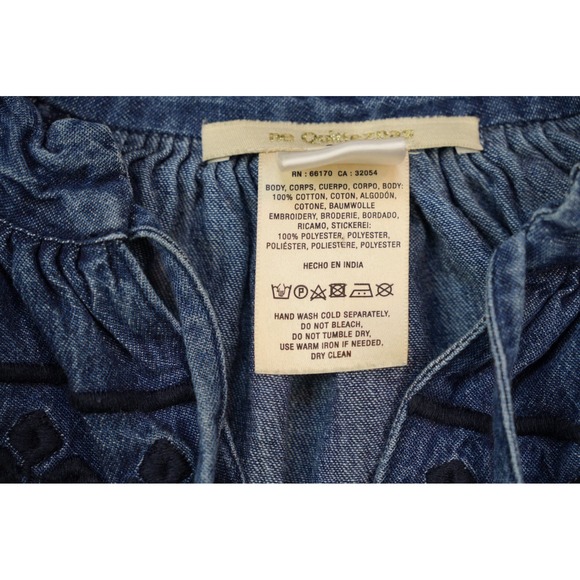 Anthropologie Ne Quittez Pas Sz M Hallie Chambray Embroidered Swing Peasant Top - Picture 5 of 6